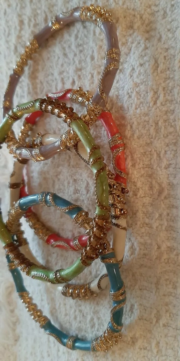 Vintg Set 5 Stackable Braclets Bangles Bright Col… - image 5