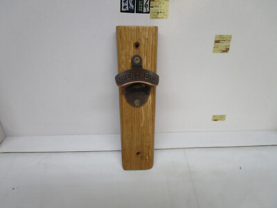 OAK WINE BARREL STAVES CUSTOM WALL MOUNTED BOTTLE OPENER 9'' ROUNDED STAVE