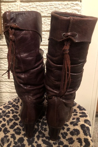 VTG Aldo Brown Distressed Scrunched Slouchy High Heel Calf Boho Tassel CUTE! 36 - Picture 4 of 12