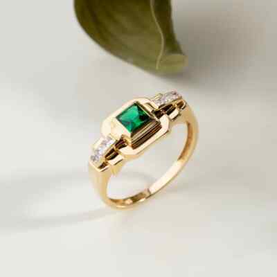 14K Smaragdschliff, 14K Gold Smaragd Verlobungsring, Quadratschliff, Größe 7
