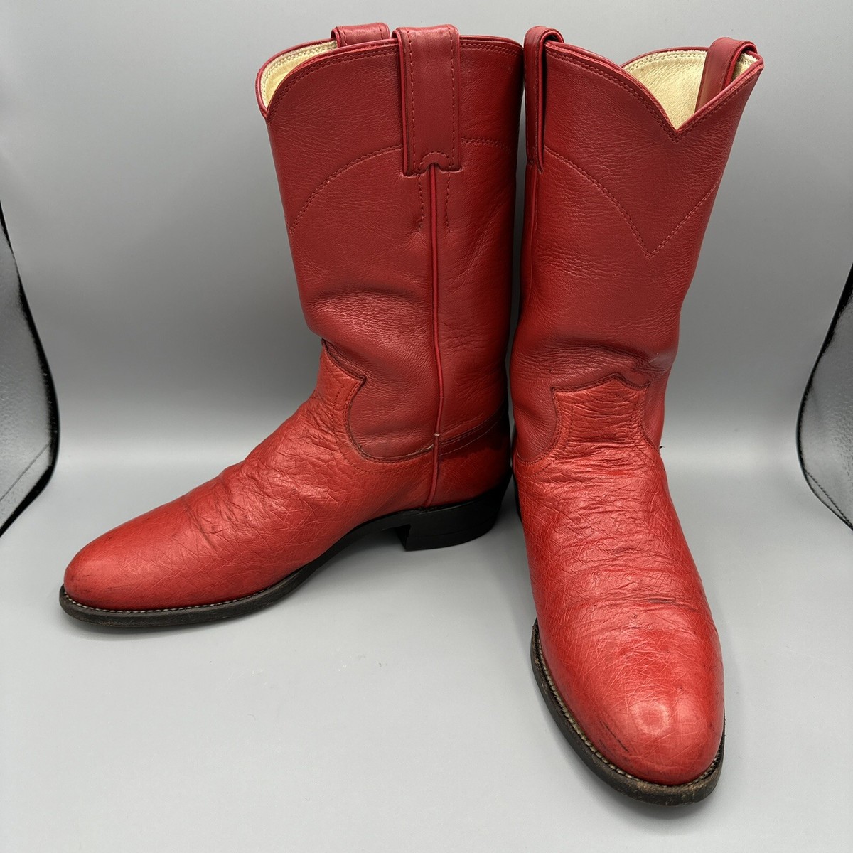 Justin Smooth Ostrich Boots Womens Size 6.5AA Red Roper