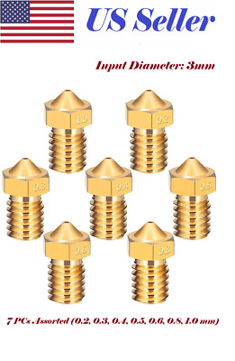 7PCs 0.2 - 1mm Assorted Brass Nozzle 3mm Extruder 3D Printer V5 V6 J-Head Hotend