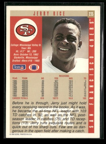 Jerry Rice 1993 Score #235 - Picture 2 of 2