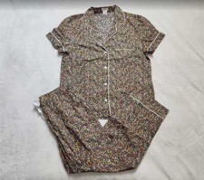 New women's J Crew Factory cotton pajama set with cropped pants in navy floral