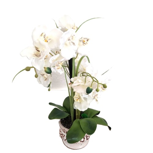 White Silk Phalaenopsis Orchids in Vase 20" beautiful quality & botanicals EUC - Picture 3 of 12