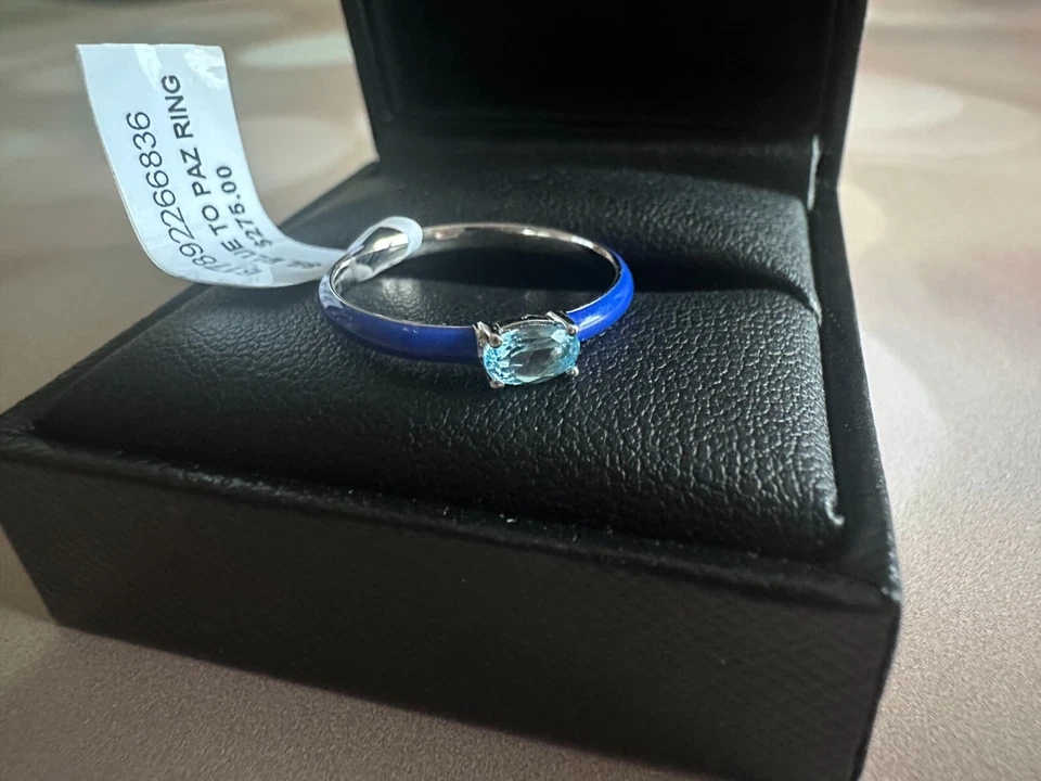 Colección BN EFFY Topacio Azul: 1/4 ct. t.w. Anillo solitario esmaltado y talla US 7 Foto 2 de 4