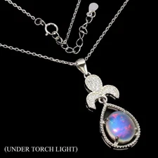 925 Sterling Silver Necklace Oval Fire Opal 11x9mm Natural Gemstone Jewelry 17in