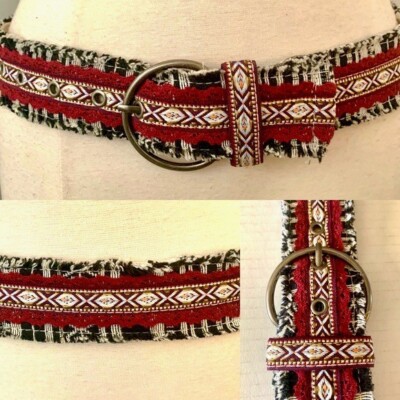 90s Aztec tribal print woven cloth fringe belt 90s Aztec Tribal Print Woven Cloth Fringe Belt - Etsy main image 2