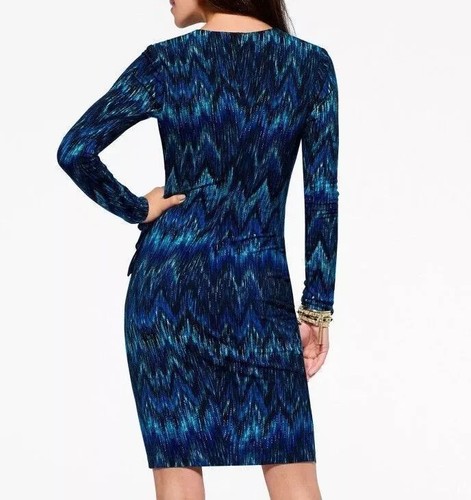 Schönes Cache💗Multi Blue Midi LS mit Reißverschlüssen Mokassin Tie Wickel Stretch Kleid💗Gr. M - Bild 8 von 10