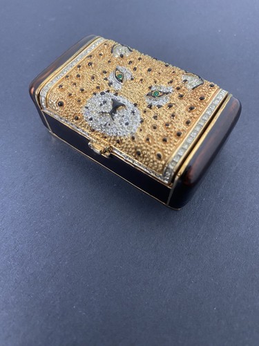 Small Green Eye Tiger Trinket Box Costume Gems & Stone Inlays - Picture 2 of 11