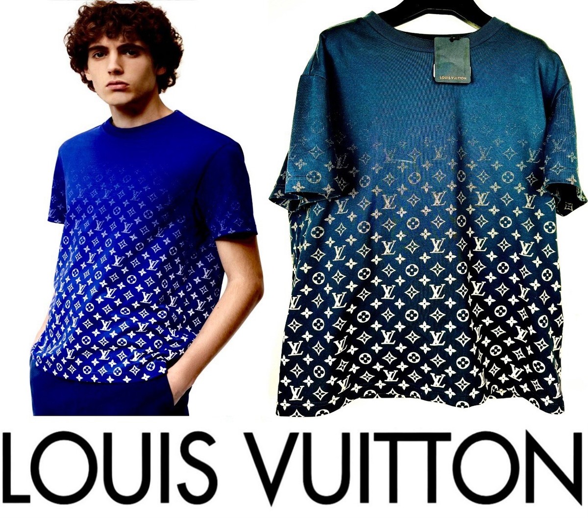 NWT Louis Vuitton 2023 Blue LV Monogram Gradient T Shirt Men NWT Louis Vuitton 2023 Blue LV Monogram Gradient T Shirt Men