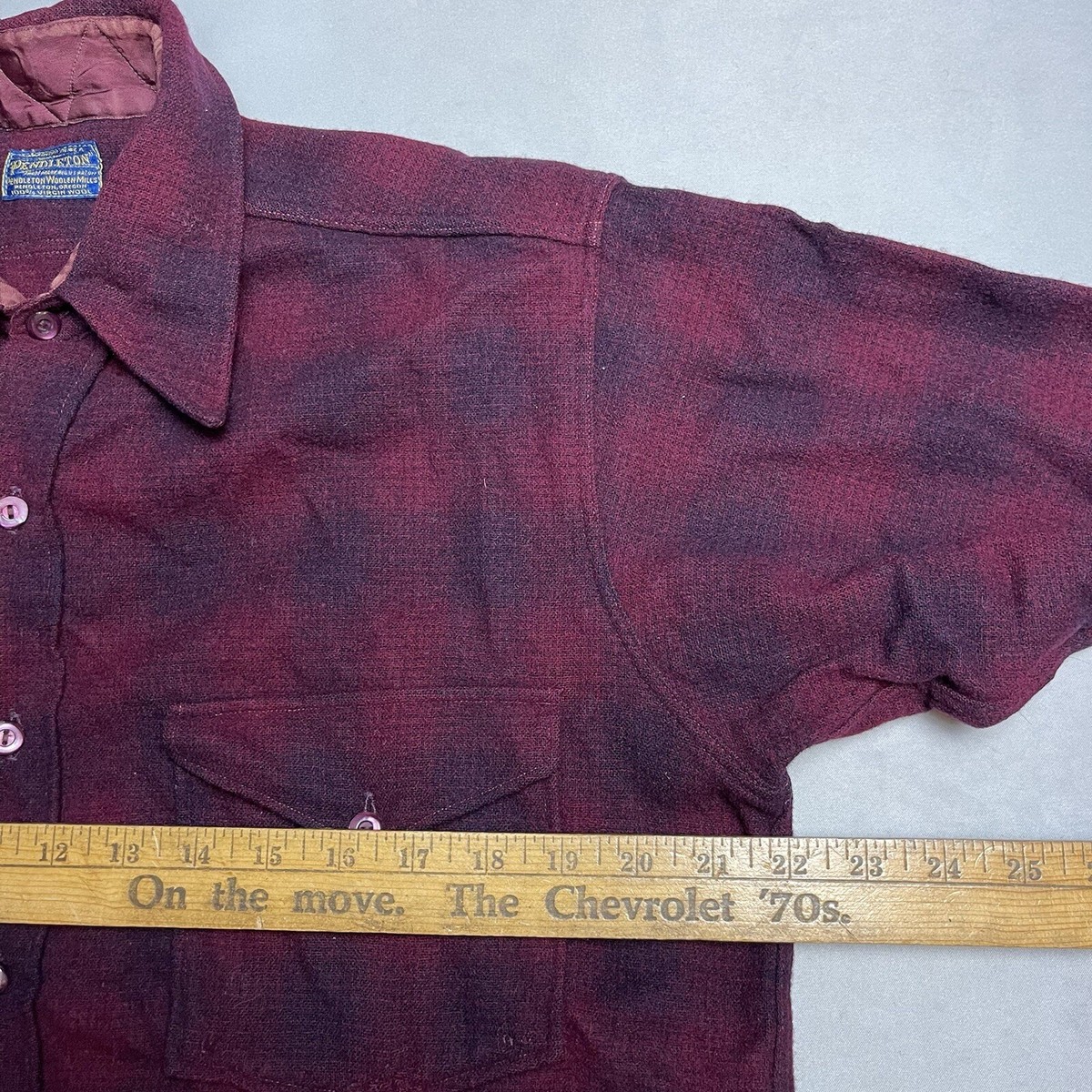 Vintage 50s Pendleton Wool Shadow Plaid Flannel Button Up