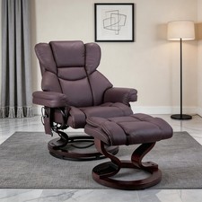 8-Point Massage Swivel Recliner with Ottoman,Heated PU Leather Lounge Chair
