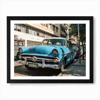 Altes blaues Auto in Athen Kunstdruck gerahmt Wandbild Poster Leinwanddruck Bild