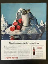 1943 Four Roses Blended Whiskey Cocktail Iceberg Flowers Color Vintage Print Ad