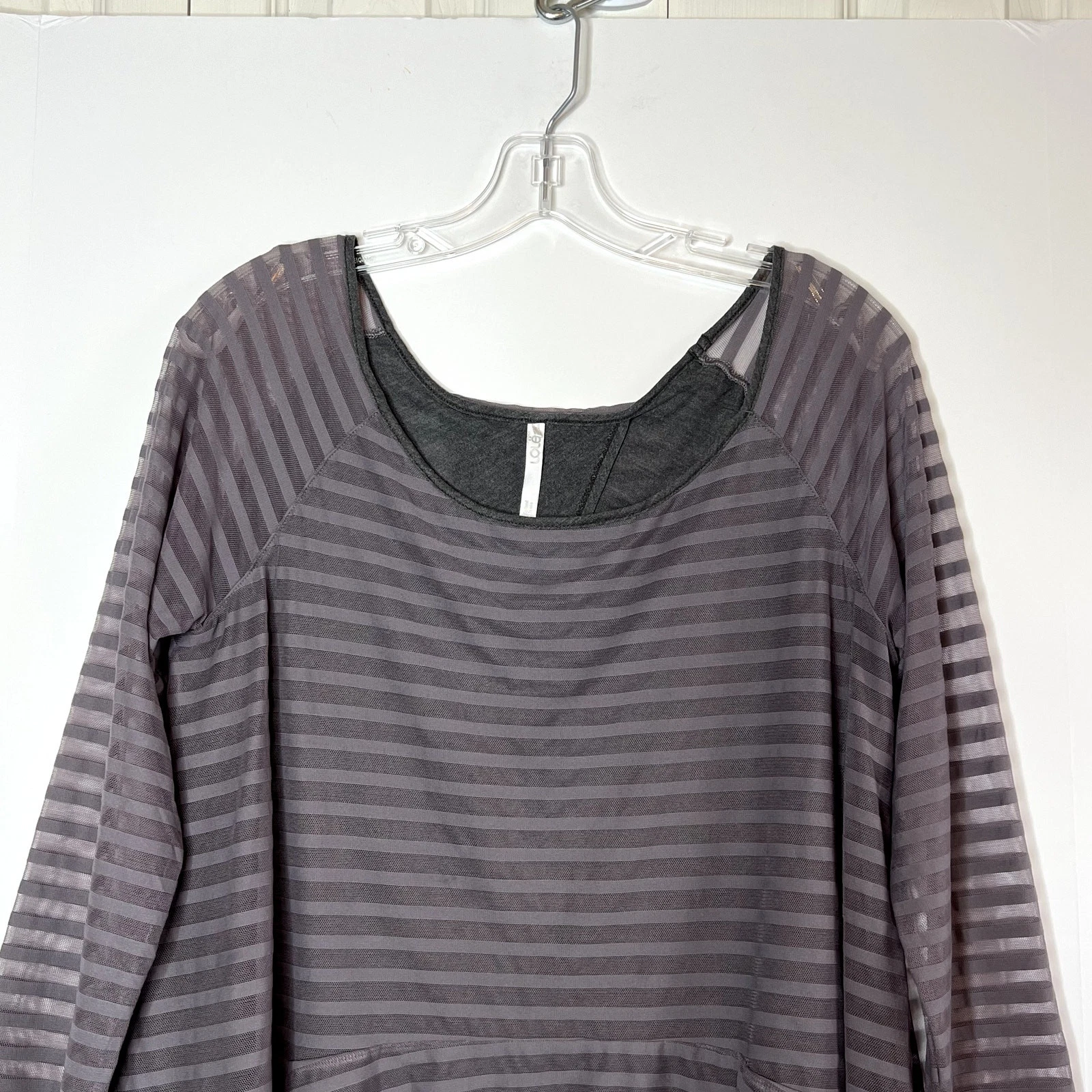 lole silk cashmere blend stripe mesh layered athleisure shirt