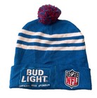Vintage Bud Light NFL Beanie Mütze Official Beer Sponsor Pom blau/weiß Streifen
