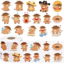 1000Pcs Highland Cow Stickers Rolls -16 Patterns Cute Cartoon Cow Stickers, H...