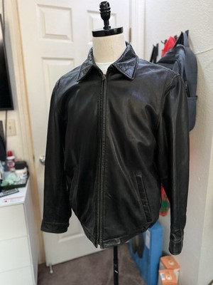 Nautica Leather Jacket Mens M Black Full Zip Minimalist Soft Leather Outerwear