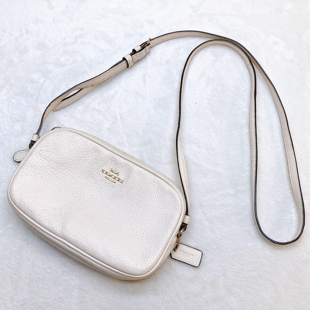 COACH white leather crossbody shoulder bag with double zip camera compartment