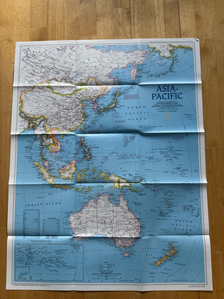 Vintage 1989 National Geographic Asia-Pacific Map Western Pacific Rim ...