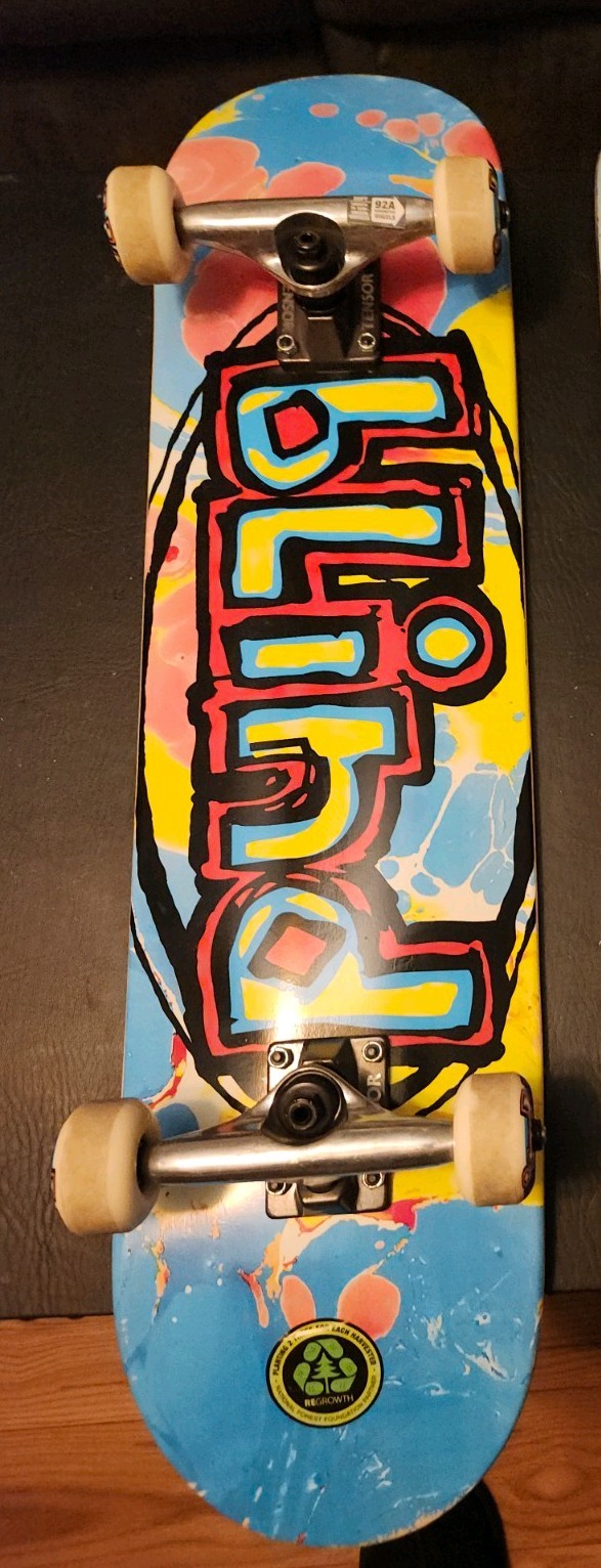 Colorful Graphic Deck Blue Pink White Wheels