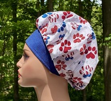 Surgical Scrub Cap, Bouffant, Paw prints, Dogs, Cats, 4th Of July