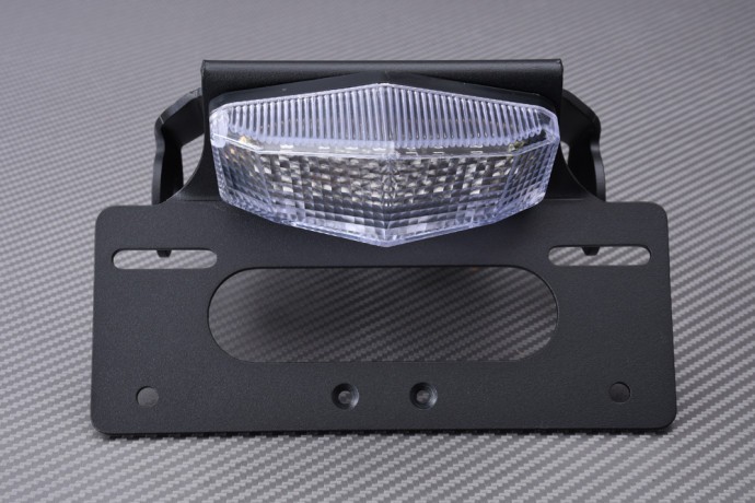 Support plaque GSX-8S AVDB en acier noir avec feu LED transparent et réfléchissant