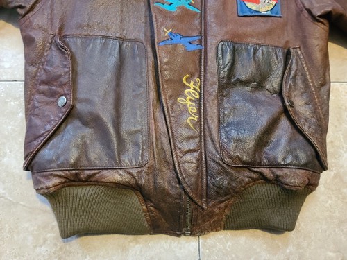 VTG London Fog Leather Bomber Jacket Aero-dynamic Global Adventures Youth XL - Picture 6 of 20