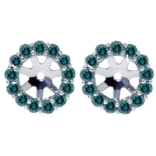 Women's 3/4ct Halo Blue Diamond Earring Jackets 14K White Gold (4.5-6mm)