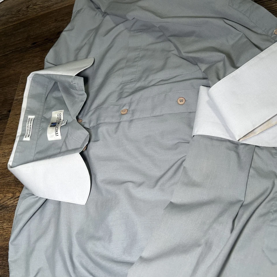 Italo Mondo Dress Shirt Men's XL Grey Blue Button Down Cuff link Formal - Image 2 of 4