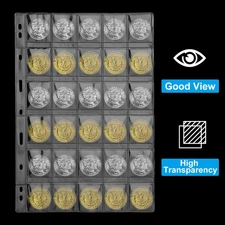 750 Pockets Coin Sleeves 25 Sheets Plastic Coin Protectors Pages for Collecto...