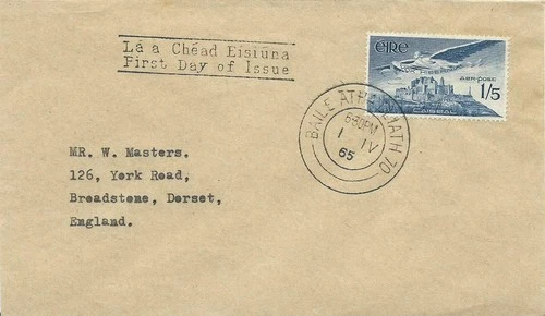 Ireland 1965 Airmail FDC First Day Cover Irish Angel Rock of Cashel Richard King