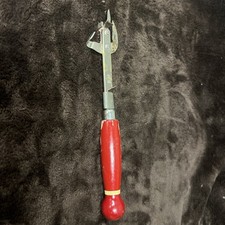 Vintage EKCO A&J Tempered Steel Can & Bottle Opener Red Wood Handle USA Made
