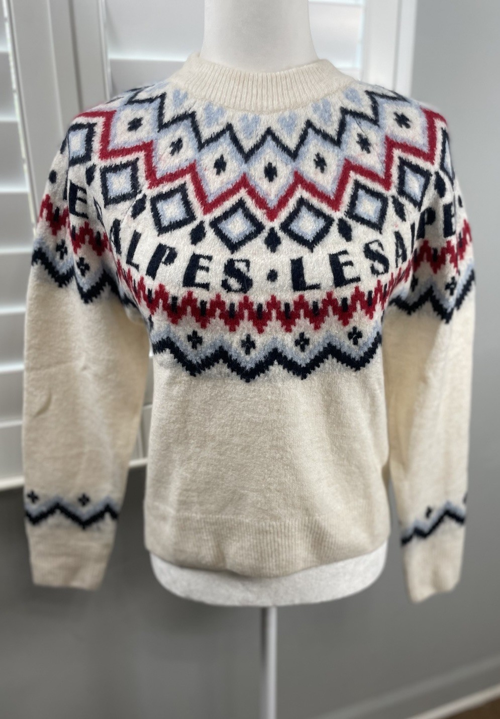 NEW H&M ALPES Jacquard Knit Fair Isle CREAM Sweater Women’s XXS Ski Lodge Relax thumbnail 3
