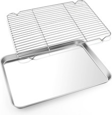 Cookie Sheet with Rack Set, 18x13 Stainless Steel Baking Pan  Cooling Rack