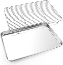 Cookie Sheet with Rack Set, 18x13 Stainless Steel Baking Pan & Cooling Rack