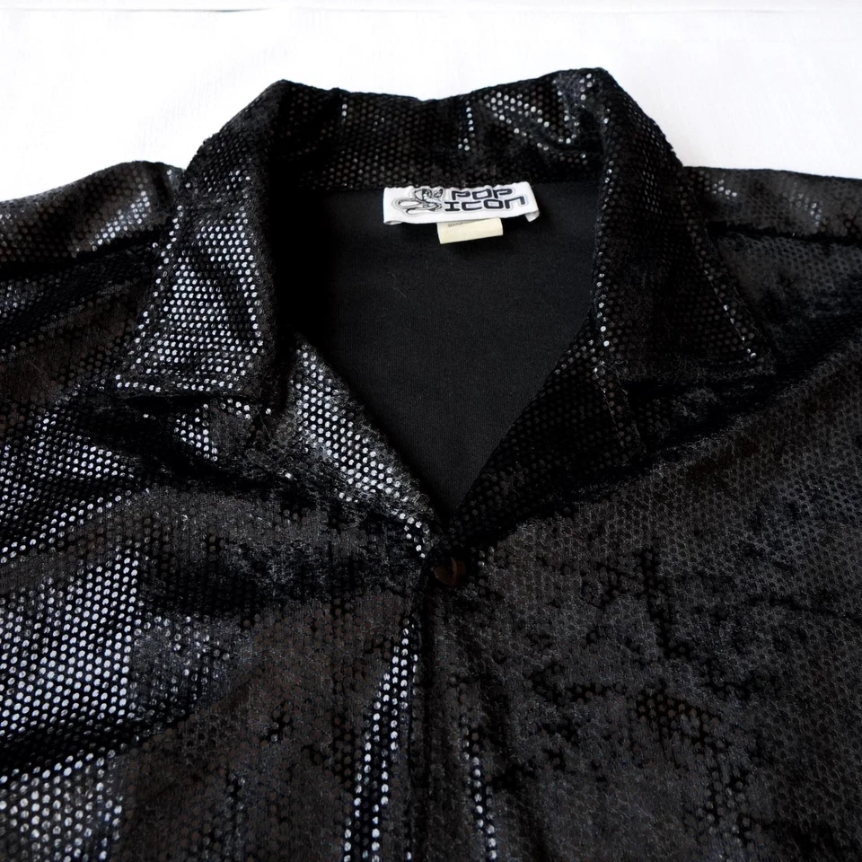 Vintage Pop Icon Shirt Mens XL Black Snake Wet Look 90s y2k Goth Rave Night Club - Image 4 of 4