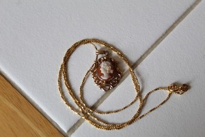 Authentic VTG VAN DEL 1/2 12K GF CAMEO PENDANT ON DANE CRAFT 925 GOLD PLATED 18.5" CHAIN