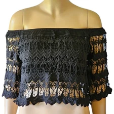 San Joy Women's Off Shoulder Blouse Embroidered Lace Crop Top