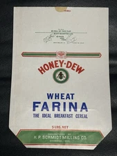 H.P. Schmidt Milling Co Honey Dew Empty Farina Bag Oshkosh WI NOS