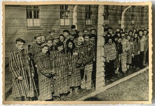 WWII ARCHIVE PHOTO: AUSCHWITZ LIBERATION – PRISONERS BEHIND BARBED WIRE