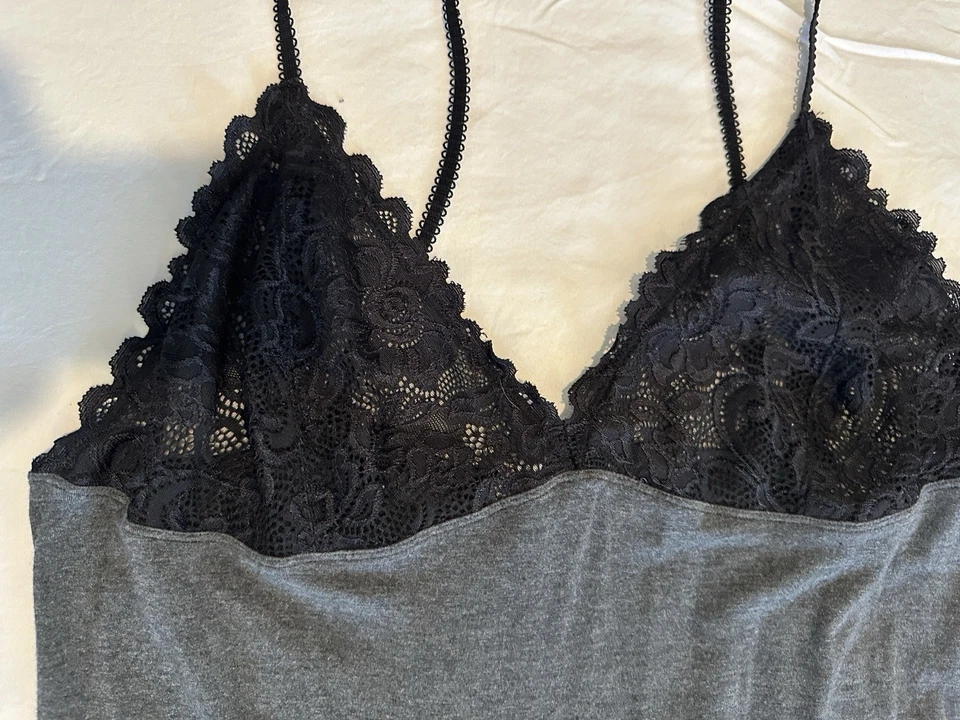 Женская ночная рубашка Gilligan & O'Malley вересковый серый хлопок и черное кружево XL EUC. - Изображение 4 из 4