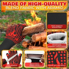 Aramid Heat Resistant Grill Gloves, 1472°F Dual-Layer BBQ Cooking Mitts 1 Pair*