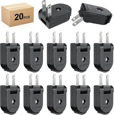 Extension Cord Replacement Male Power Plug, 2 Prong, 125V/10A, 20-Pack, Black 