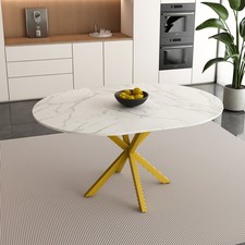 Modern and simple round dining table with extendable blades, carbon steel X-sh