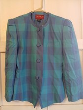 sasson blazer woman size 8 blue teal checked blazer vibtage 80's