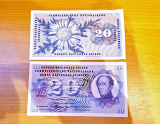 zwei Geldscheine 20 Franken Schweiz 1973 Nr. fortlaufend
