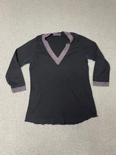 Michael Stars Maternity Shirt Womens Black Long Sleeve V Neck lace trim Y2K S