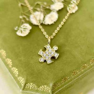 Authentic 1.00 Ct Round Cut Real Moissanite Puzzle Shape Pendant 14K Yellow Gold Plated